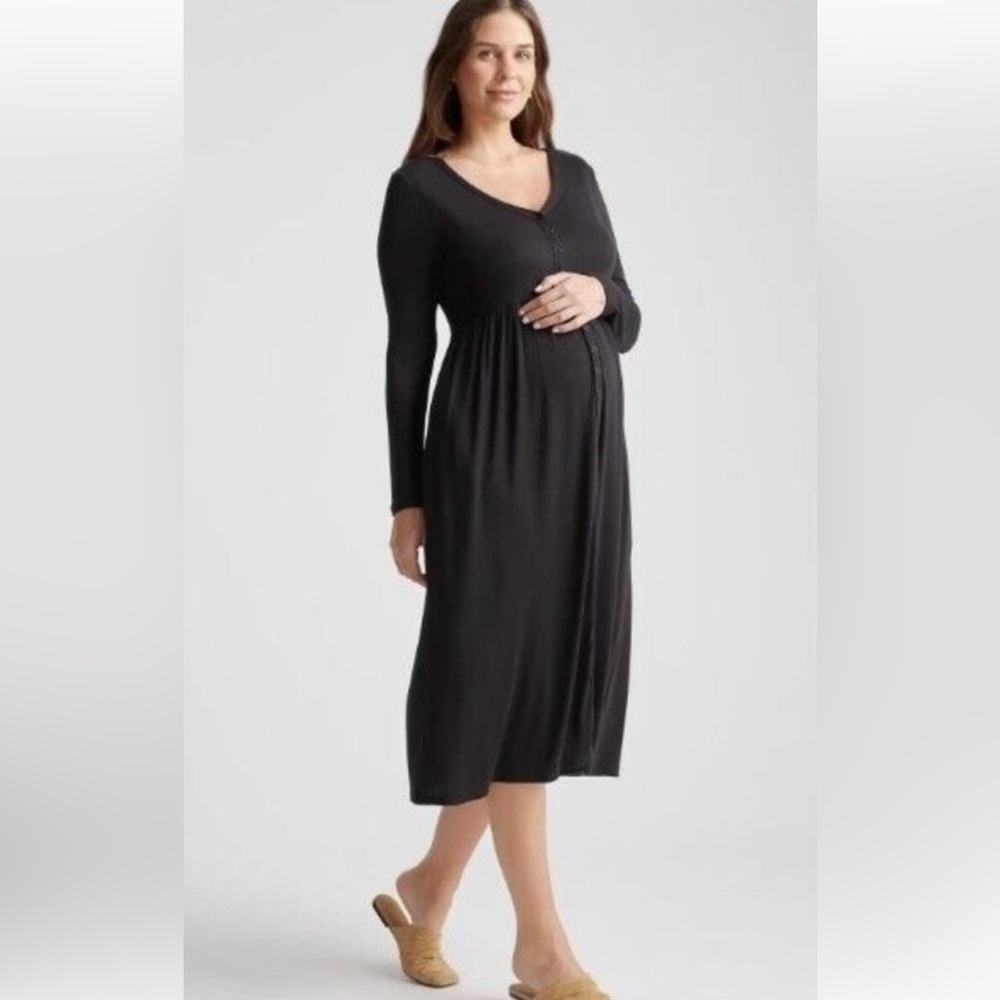 Quince Women’s Black Tencel Rib Knit Midi Dress Maternity & Nursing sz M NWT